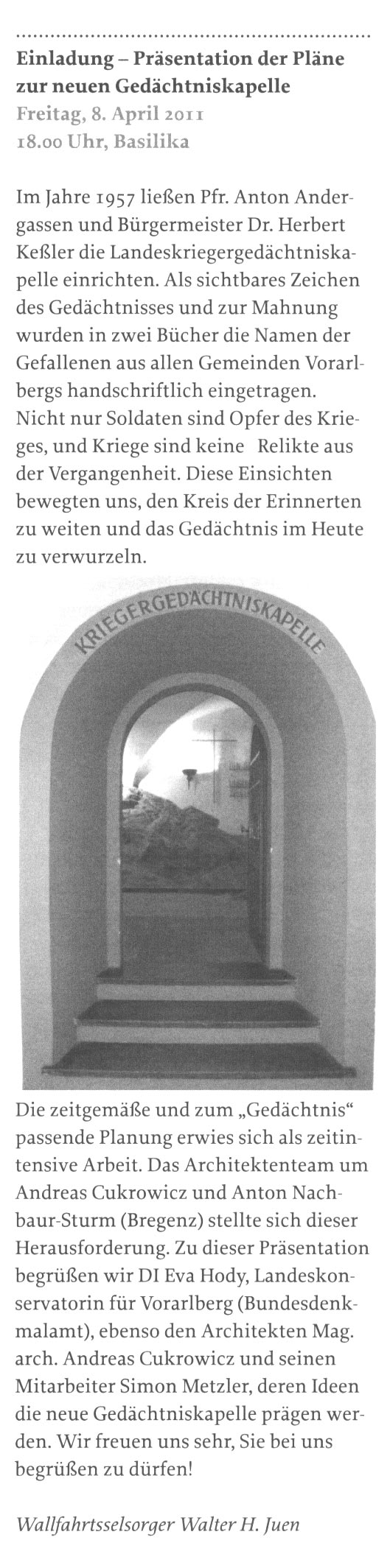 Präsentation der Pläne zur neuen Gedächtniskapelle